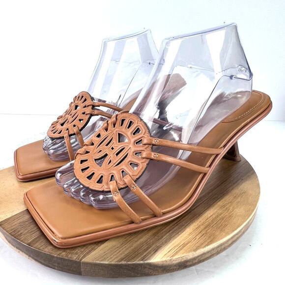 H&M Monogram Vegan Leather Kitten Heel Square Toe SANDALS EU41 INSTAGRAM - Picture 2 of 10